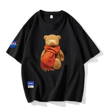 NASA Joint Ανδρικό Καλοκαιρινό T-shirt με Κοντομάνικο, από Καθαρό Βαμβάκι, Μοντέρνο, Χαλαρό, Brand Ins, Μοντέρνο Μπλούζα με Αρκουδάκι και Μισό Μανίκι για Ζευγάρια