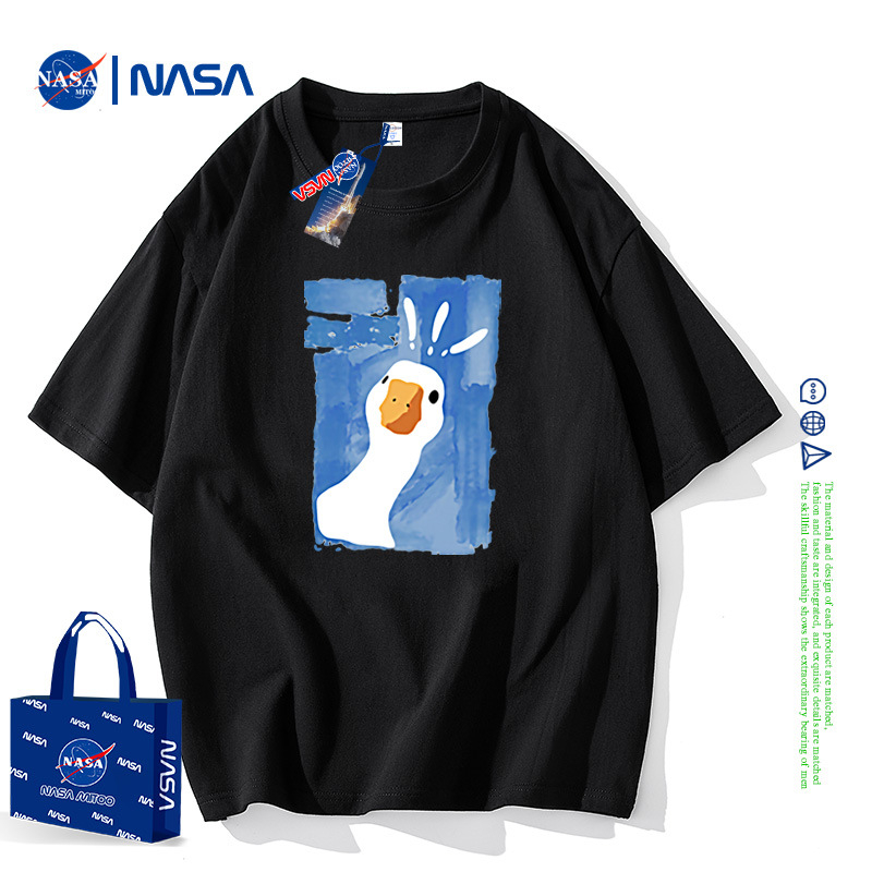 NASA Joint rövid ujjú férfi nyári póló, tiszta pamut, laza, divatos, márkás, bevarrt medvemintás páros félujjú, divatos felső