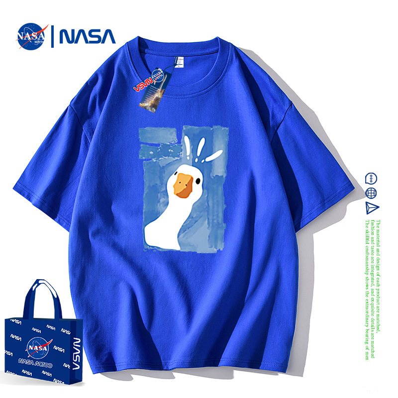 NASA Joint rövid ujjú férfi nyári póló, tiszta pamut, laza, divatos, márkás, bevarrt medvemintás páros félujjú, divatos felső