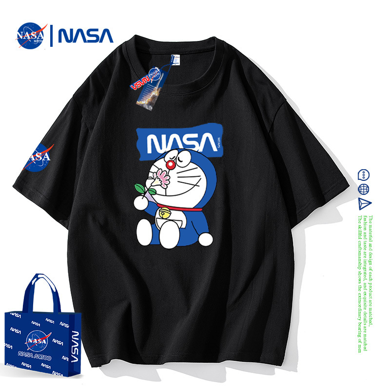 NASA Joint rövid ujjú férfi nyári póló, tiszta pamut, laza, divatos, márkás, bevarrt medvemintás páros félujjú, divatos felső