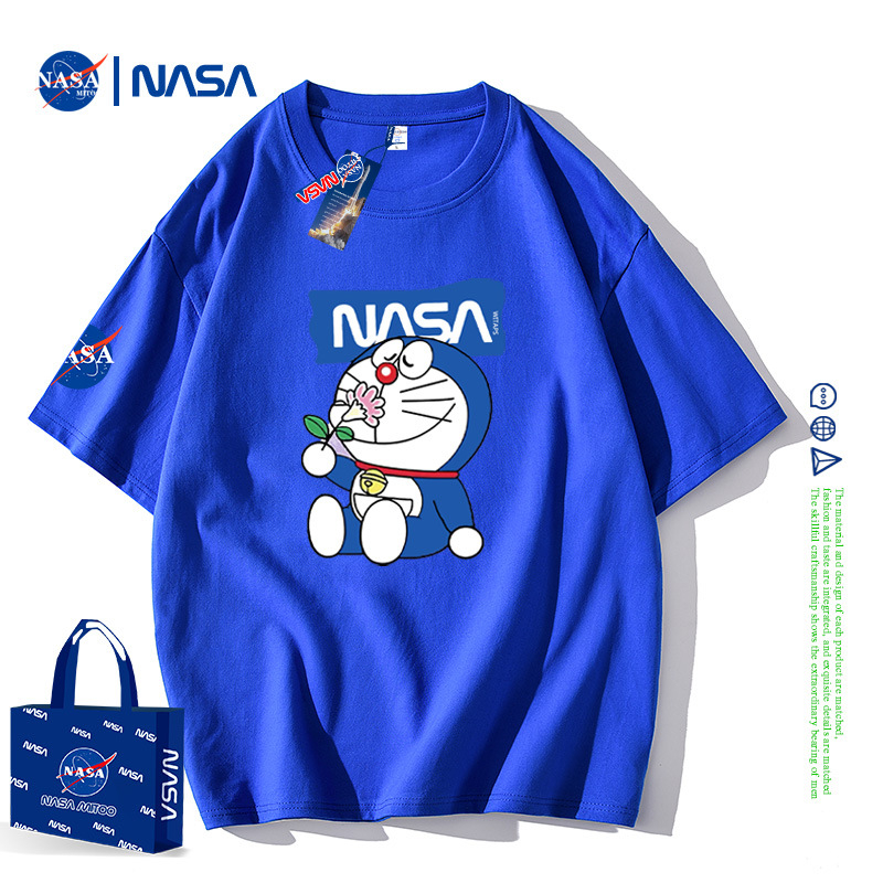 NASA Joint rövid ujjú férfi nyári póló, tiszta pamut, laza, divatos, márkás, bevarrt medvemintás páros félujjú, divatos felső