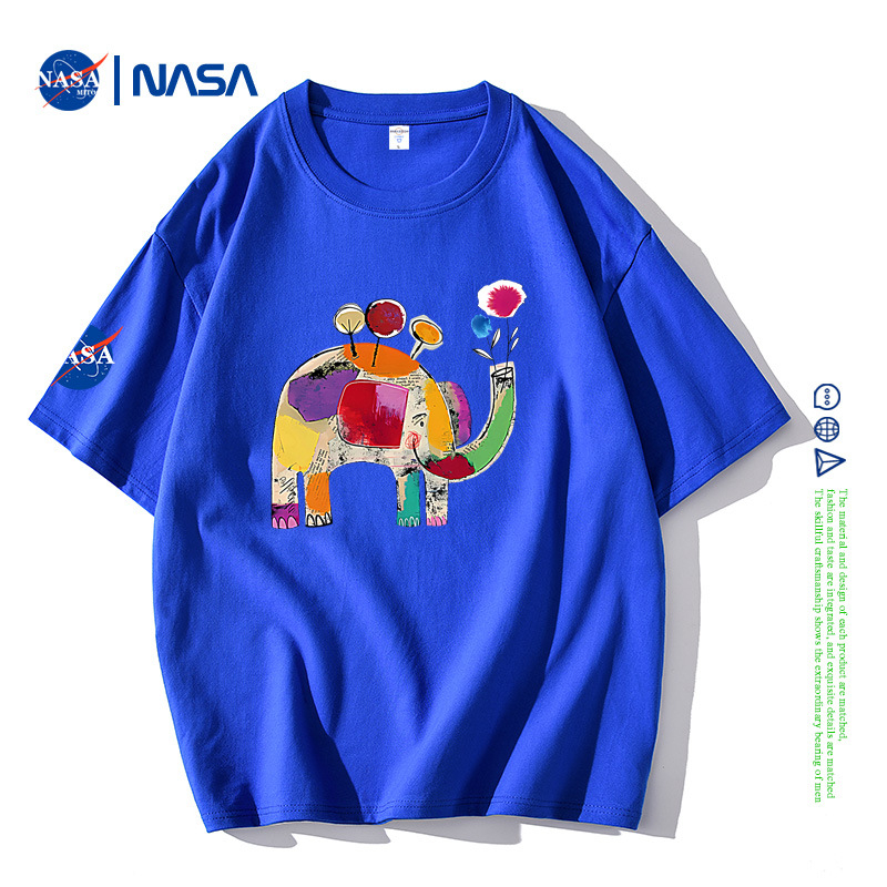 NASA Joint rövid ujjú férfi nyári póló, tiszta pamut, laza, divatos, márkás, bevarrt medvemintás páros félujjú, divatos felső