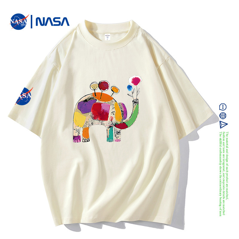 NASA Joint rövid ujjú férfi nyári póló, tiszta pamut, laza, divatos, márkás, bevarrt medvemintás páros félujjú, divatos felső