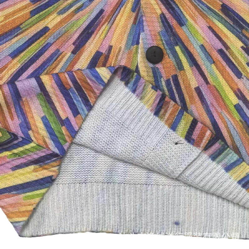 Európai és amerikai export női ruházati szivárvány színű mintás kötöttáru kötöttáru kardigán kabát gyári nagykereskedelem