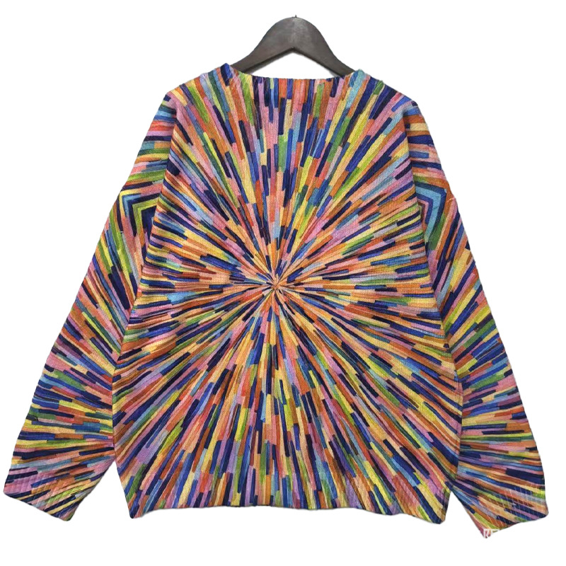 Európai és amerikai export női ruházati szivárvány színű mintás kötöttáru kötöttáru kardigán kabát gyári nagykereskedelem