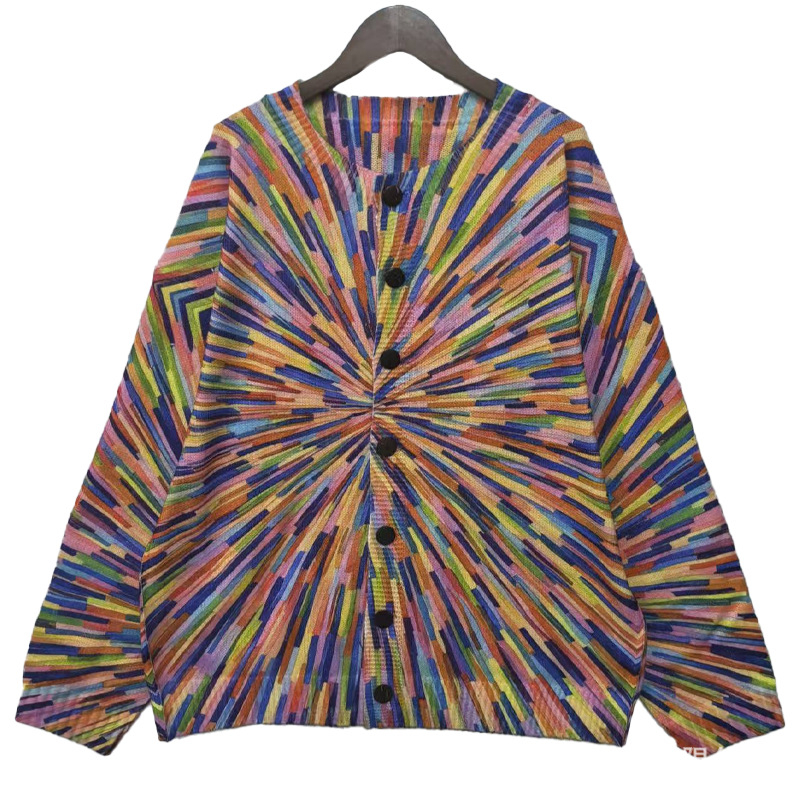 Európai és amerikai export női ruházati szivárvány színű mintás kötöttáru kötöttáru kardigán kabát gyári nagykereskedelem