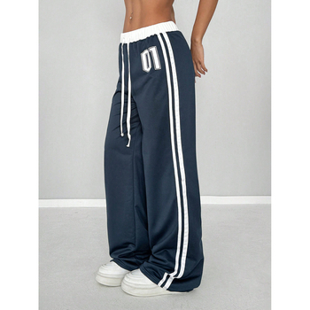 Utcai divatmárka csíkos lezser nadrág női Amazon határokon átnyúló 2025 új kontrasztos színű laza fűzős all-meccs nadrág