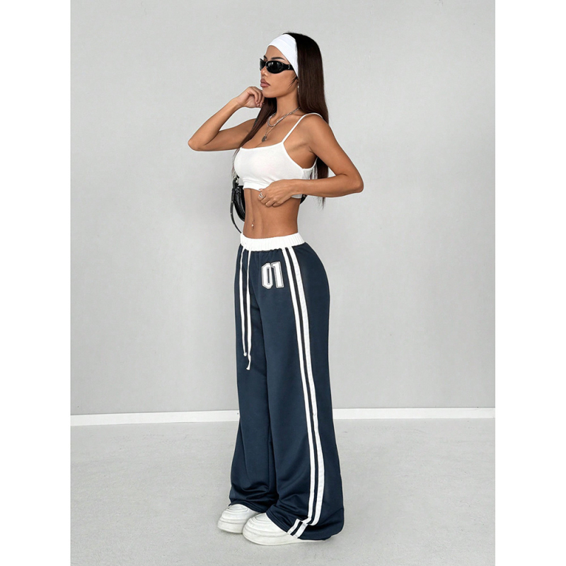 Utcai divatmárka csíkos lezser nadrág női Amazon határokon átnyúló 2025 új kontrasztos színű laza fűzős all-meccs nadrág