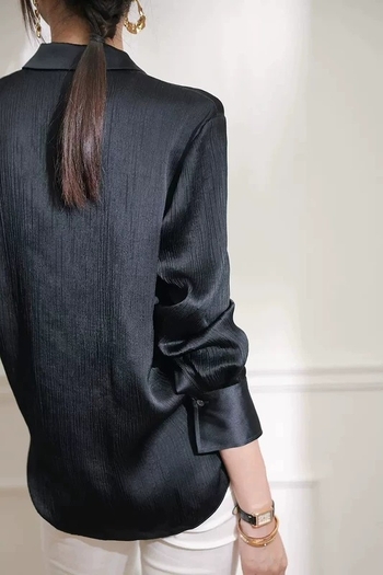 Ecetsav Ing Női Hosszú Ujjú, Kiváló Minőségű, Rakott, Kiváló Minőségű, Egyszínű Elegáns Tavaszi Ing Női Laza Réz Ammónia Selyem Felső