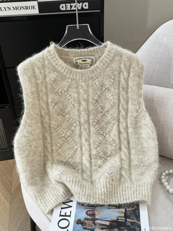 Koreai stílusú, puha, viaszos, csavart kötött mellény nőknek, tavaszi és őszi új, vastagított, réteges, kerek nyakú pulóvermellény, mellény, külső viselet