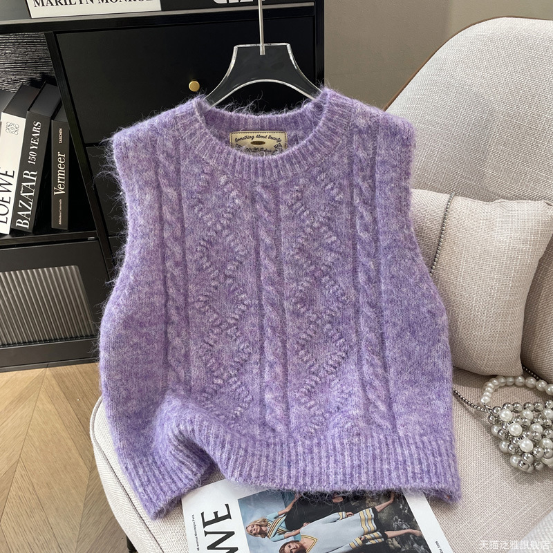 Koreai stílusú, puha, viaszos, csavart kötött mellény nőknek, tavaszi és őszi új, vastagított, réteges, kerek nyakú pulóvermellény, mellény, külső viselet