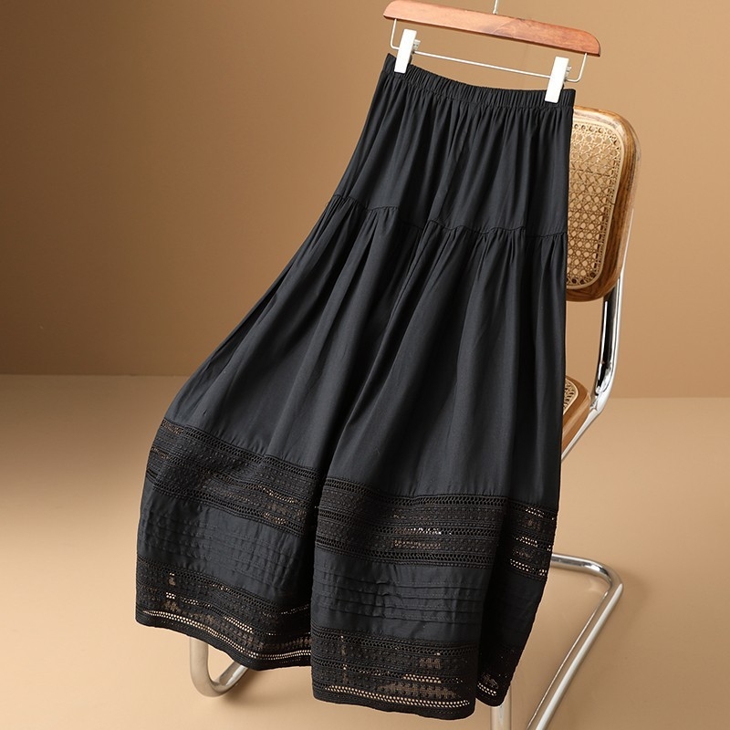 Francia fehér szoknya nőknek 2025 tavaszi és nyári új dizájn kivágott hímzett csipke középhosszú A-vonalú szoknya