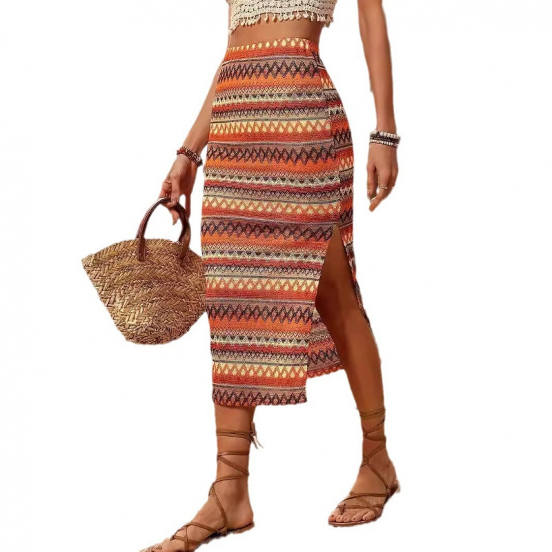 Spot 2024 határokon átnyúló új etnikai stílusú kötött vékony hasított szoknya elegáns indiai törzsi stílusú szoknya