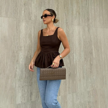 Real Shot - Μοντέρνο αμάνικο που δένει στη μέση, απλό και άνετο, εντυπωσιακό μπλουζάκι με τιράντες σε καθαρό χρώμα, καλοκαίρι, γυναίκες 2025, διασυνοριακή Ευρώπη και Αμερική