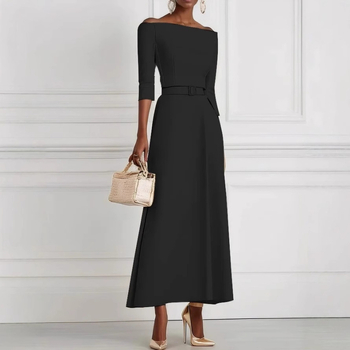 2025 Ευρωπαϊκό και Αμερικανικό Amazon Cross-Border Hot Style Άνοιξη και Καλοκαίρι Pure Color Μοντέρνο Κομψό Φόρεμα με έναν ώμο στη μέση για γυναίκες