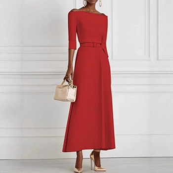 2025 Ευρωπαϊκό και Αμερικανικό Amazon Cross-Border Hot Style Άνοιξη και Καλοκαίρι Pure Color Μοντέρνο Κομψό Φόρεμα με έναν ώμο στη μέση για γυναίκες