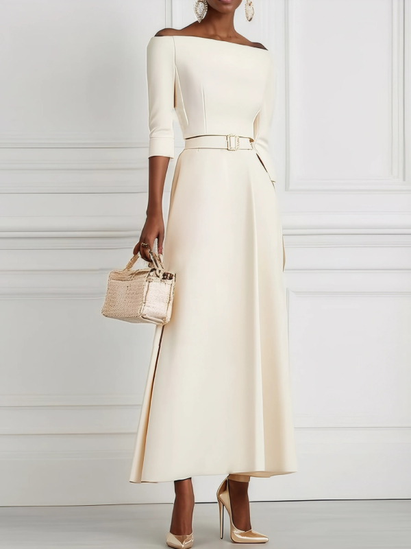 2025-ös európai és amerikai Amazon határokon átnyúló, divatos tavaszi és nyári, tiszta színű, divatos, elegáns derekú, egyvállas női ruha