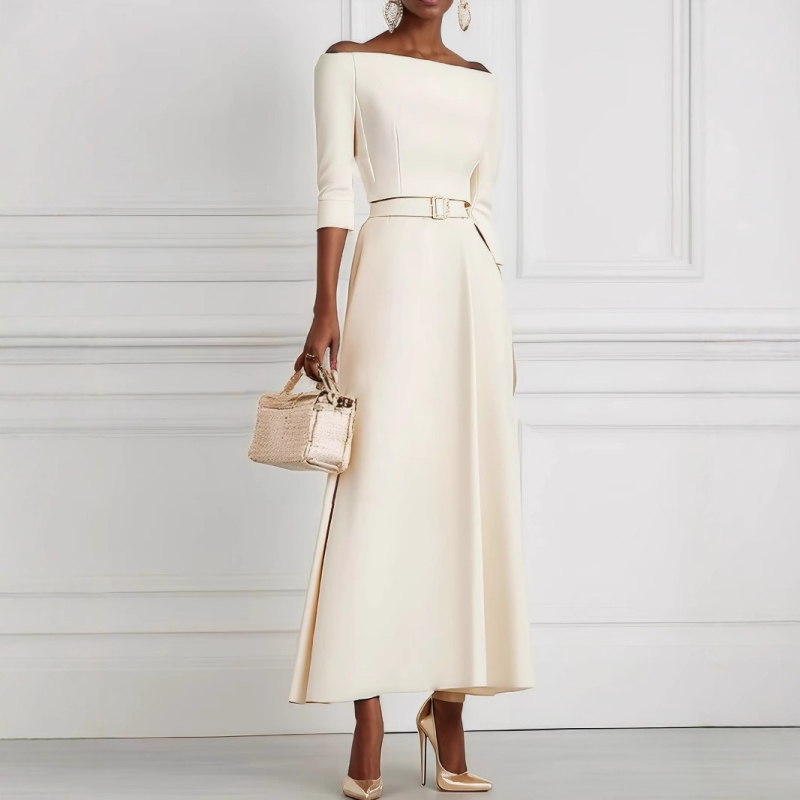 2025-ös európai és amerikai Amazon határokon átnyúló, divatos tavaszi és nyári, tiszta színű, divatos, elegáns derekú, egyvállas női ruha