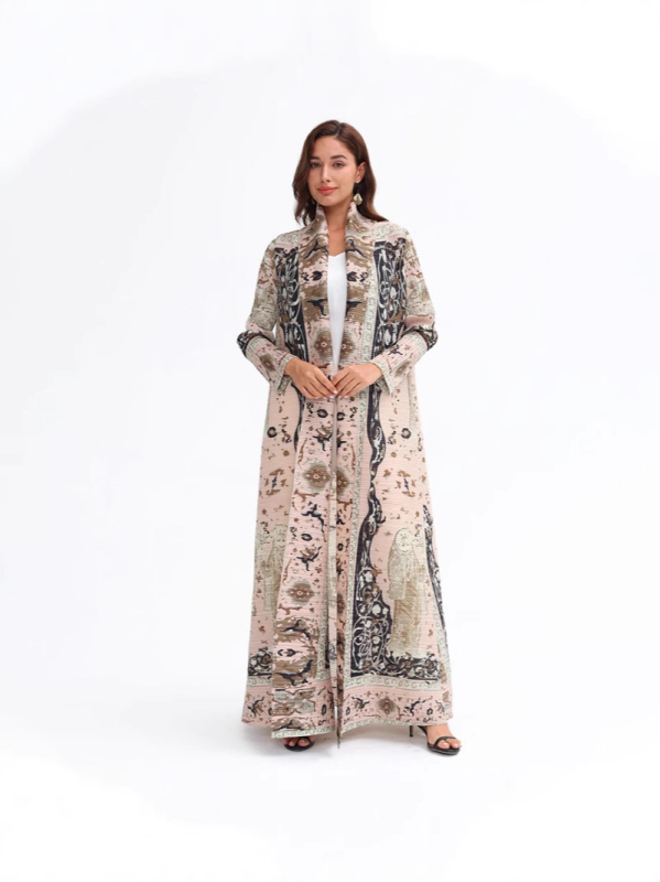 Δημοφιλές Γυναικείο Ρόμπε Abaya Aliexpress Commuter για Άνοιξη και Καλοκαίρι, Νέο, Τυπωμένο, Μακρυμάνικο, Χαλαρό, Πλισέ Ζακέτα