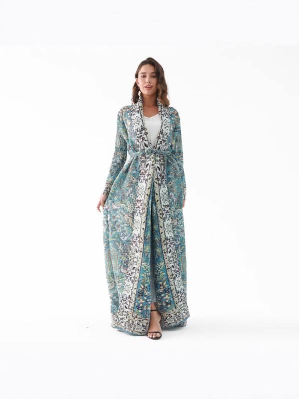 Δημοφιλές Γυναικείο Ρόμπε Abaya Aliexpress Commuter για Άνοιξη και Καλοκαίρι, Νέο, Τυπωμένο, Μακρυμάνικο, Χαλαρό, Πλισέ Ζακέτα