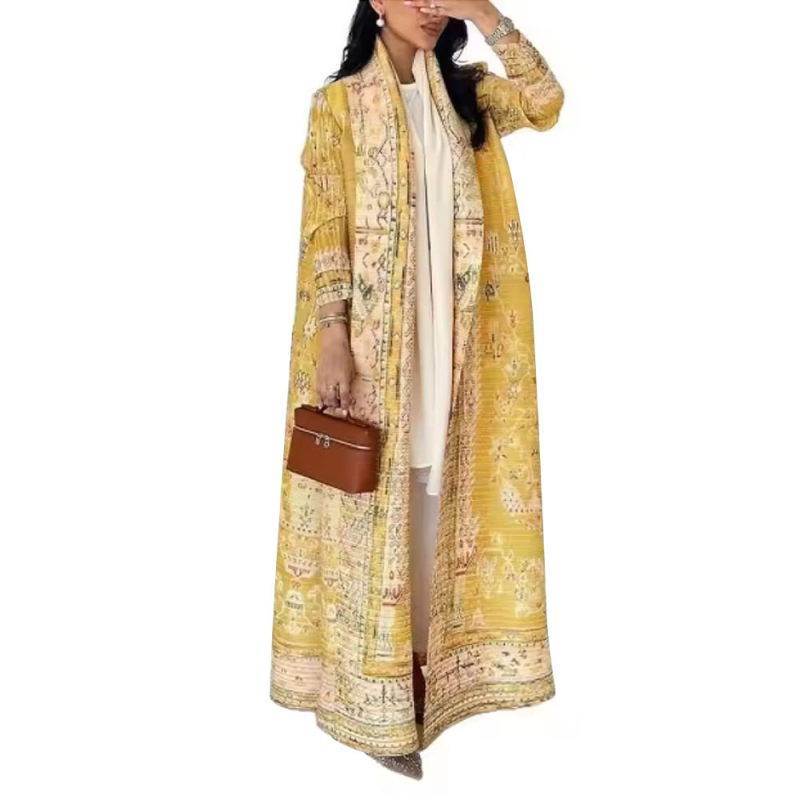 Δημοφιλές Γυναικείο Ρόμπε Abaya Aliexpress Commuter για Άνοιξη και Καλοκαίρι, Νέο, Τυπωμένο, Μακρυμάνικο, Χαλαρό, Πλισέ Ζακέτα