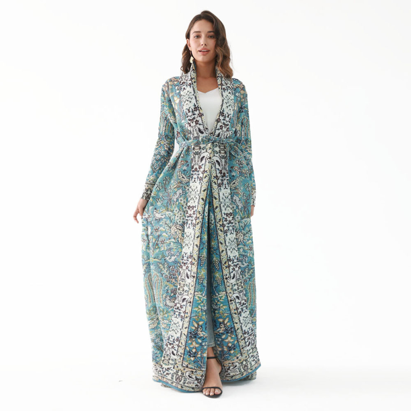 Δημοφιλές Γυναικείο Ρόμπε Abaya Aliexpress Commuter για Άνοιξη και Καλοκαίρι, Νέο, Τυπωμένο, Μακρυμάνικο, Χαλαρό, Πλισέ Ζακέτα