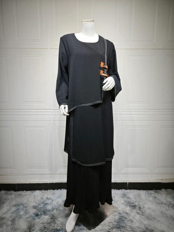 Mq215 Határokon átnyúló Közel-Kelet Dubai Arab Pulóver Szegélyvarrás Rakott Muszlim Köntös Bőr Csatos Ruha