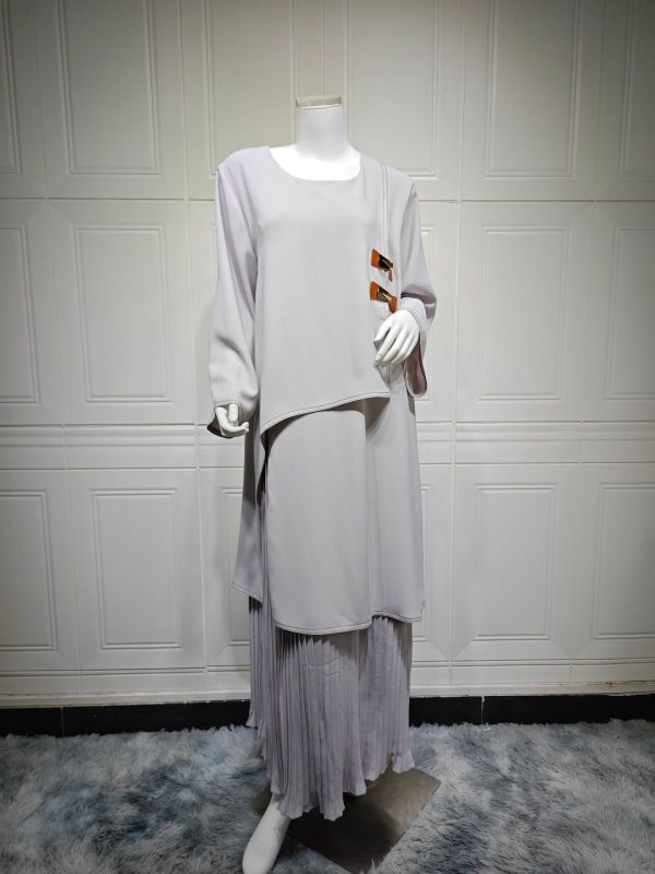 Mq215 Határokon átnyúló Közel-Kelet Dubai Arab Pulóver Szegélyvarrás Rakott Muszlim Köntös Bőr Csatos Ruha