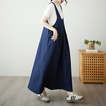 Fustă retro cu guler în U din denim cu bretele pentru femei 2025 Design nou casual vestă fustă vrac slăbire aspect fără mâneci fustă