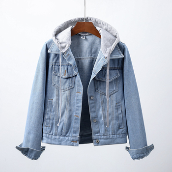 Valódi kép a 2025-ös thai őszi új farmerdzsekiről nőknek, őszi karcsú kapucnis lezser dzseki, diák rövid felsőrész nőknek