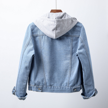 Πραγματική φωτογραφία του 2025 Thai Autum Νέο τζιν μπουφάν για γυναίκες Φθινόπωρο Λεπτό τζάκετ με κουκούλα Casual μπουφάν φοιτητή κοντό τοπ για γυναίκες