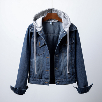 Πραγματική φωτογραφία του 2025 Thai Autum Νέο τζιν μπουφάν για γυναίκες Φθινόπωρο Λεπτό τζάκετ με κουκούλα Casual μπουφάν φοιτητή κοντό τοπ για γυναίκες