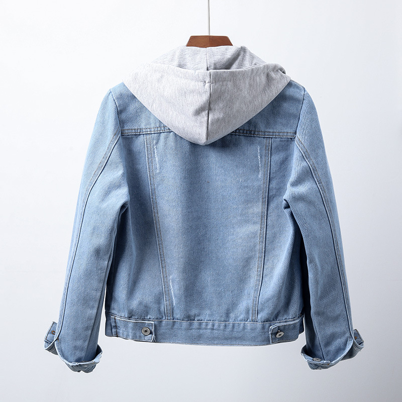 Valódi kép a 2025-ös thai őszi új farmerdzsekiről nőknek, őszi karcsú kapucnis lezser dzseki, diák rövid felsőrész nőknek