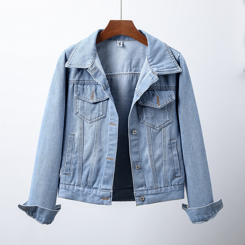 Valódi kép a 2025-ös thai őszi új farmerdzsekiről nőknek, őszi karcsú kapucnis lezser dzseki, diák rövid felsőrész nőknek