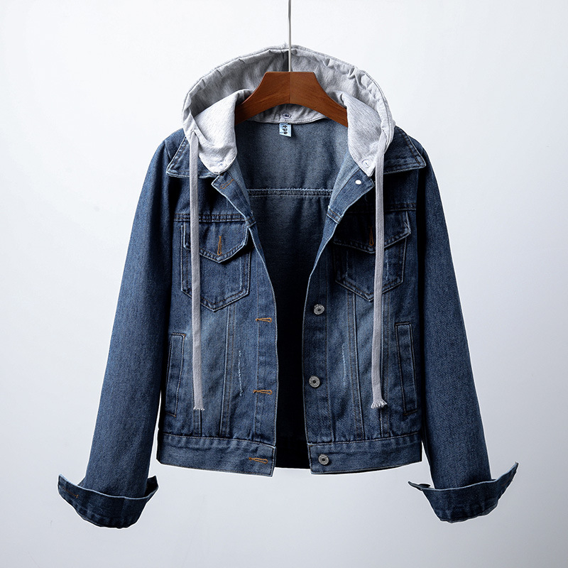 Valódi kép a 2025-ös thai őszi új farmerdzsekiről nőknek, őszi karcsú kapucnis lezser dzseki, diák rövid felsőrész nőknek