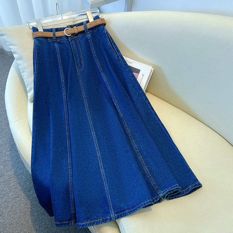 világoskék farmer szoknya női nyári vékony 2025 új hétköznapi mindenhez illő magas derekú, csípőt takaró hosszú A-vonalú szoknya