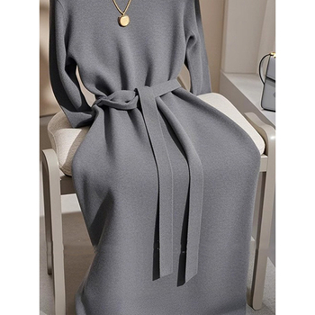 Kora őszi alkalmakra elegáns szoknya könnyű luxus csúcskategóriás szuper csinos piszkos fű szürke kötött női ruha