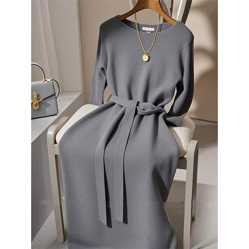 Kora őszi alkalmakra elegáns szoknya könnyű luxus csúcskategóriás szuper csinos piszkos fű szürke kötött női ruha