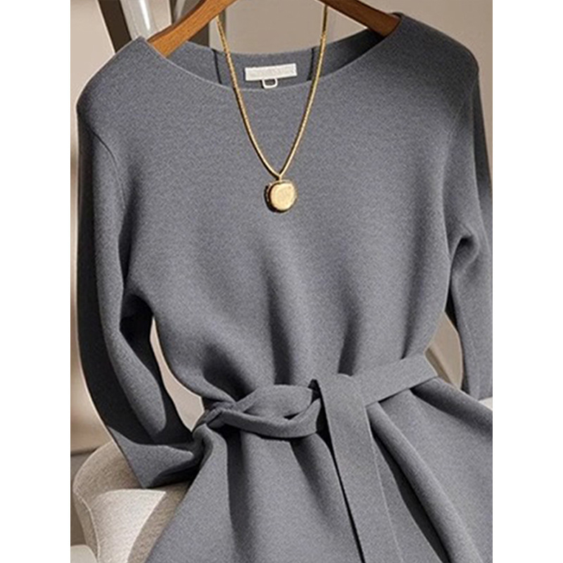 Kora őszi alkalmakra elegáns szoknya könnyű luxus csúcskategóriás szuper csinos piszkos fű szürke kötött női ruha