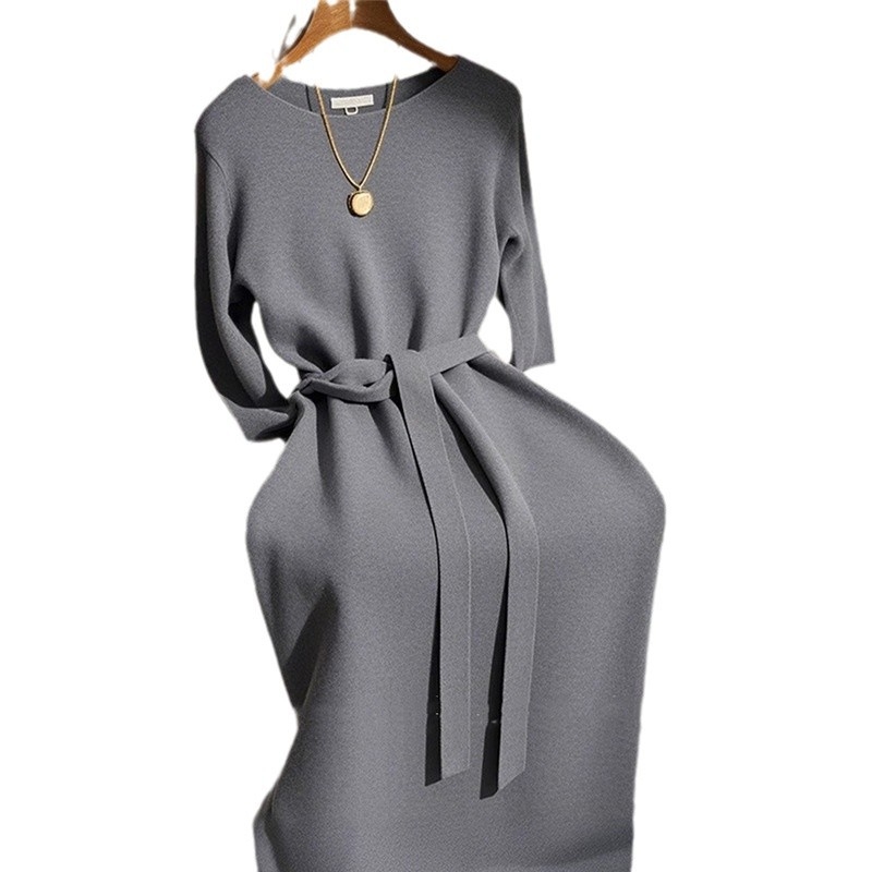 Kora őszi alkalmakra elegáns szoknya könnyű luxus csúcskategóriás szuper csinos piszkos fű szürke kötött női ruha