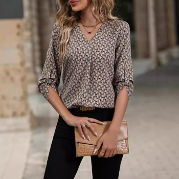 2024 m. vasaros „Amazon AliExpress“ nauji moteriški skaitmeninio spausdinimo devynių rankovių elegantiški marškiniai