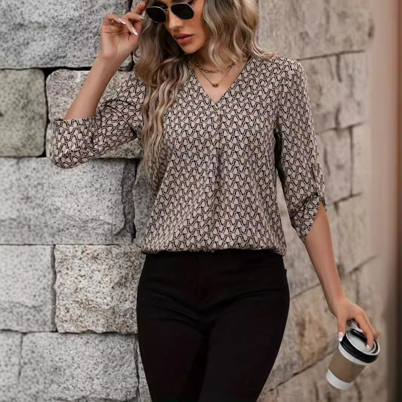 2024 m. vasaros „Amazon AliExpress“ nauji moteriški skaitmeninio spausdinimo devynių rankovių elegantiški marškiniai