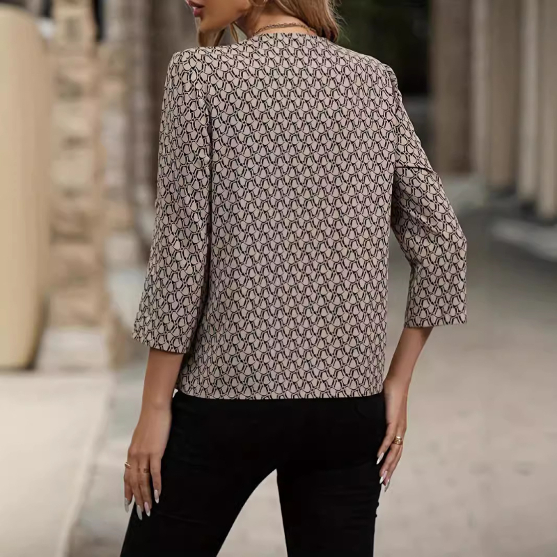 2024 m. vasaros „Amazon AliExpress“ nauji moteriški skaitmeninio spausdinimo devynių rankovių elegantiški marškiniai