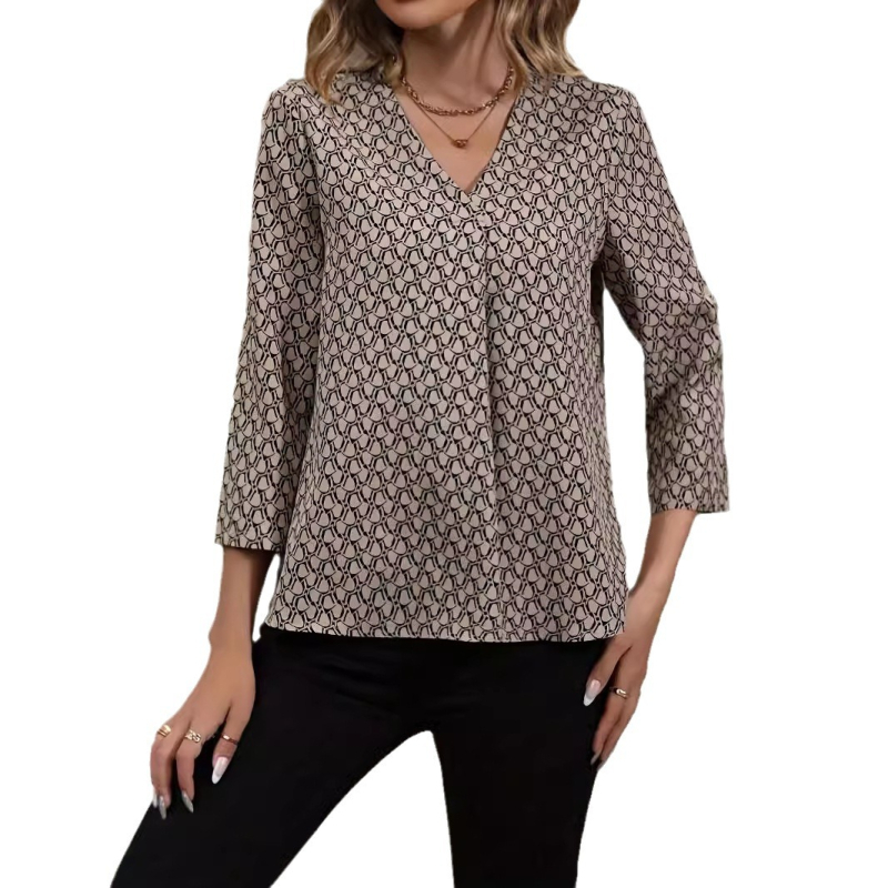 2024 m. vasaros „Amazon AliExpress“ nauji moteriški skaitmeninio spausdinimo devynių rankovių elegantiški marškiniai