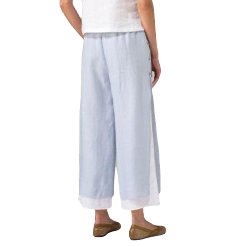 268709 Határokon átnyúló, foltszínű, csatos, kilencpontos szabású, divatos hasítékokkal és sokoldalú, kínai széles szárú női nadrág