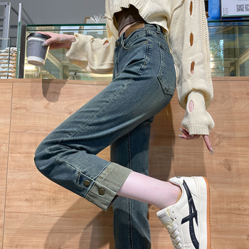 Cementszürke pipafarmer nőknek 2024 őszi új, magas derekú, karcsúsított, nyolcpontos egyenes szabású bagettnadrág