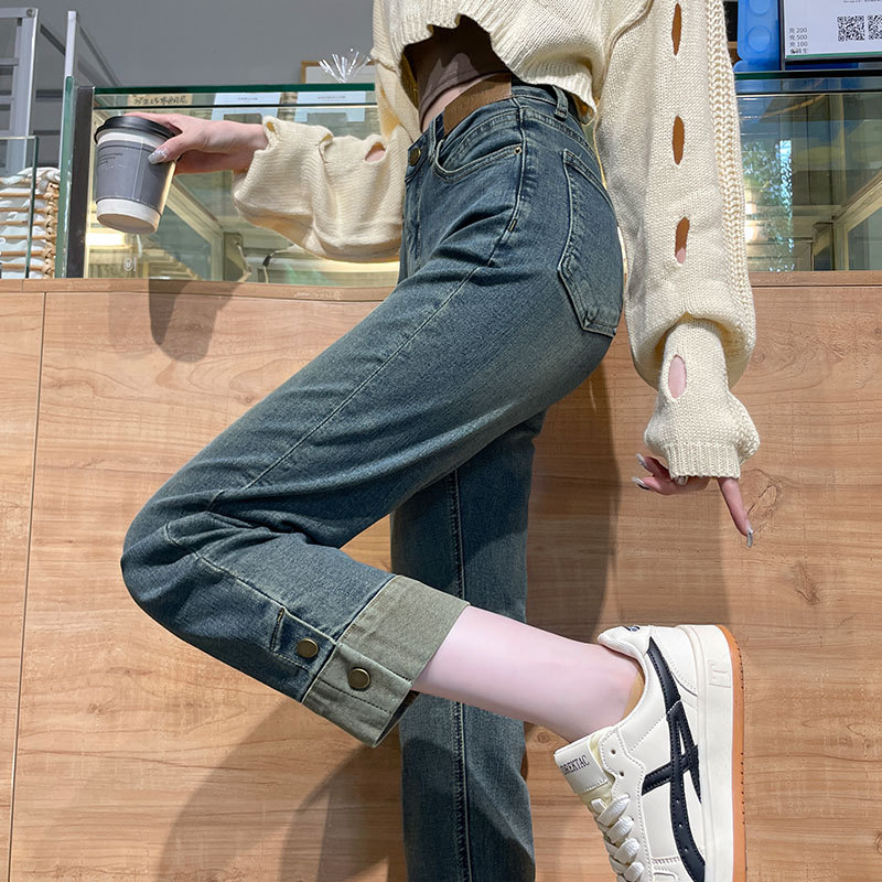 Cementszürke pipafarmer nőknek 2024 őszi új, magas derekú, karcsúsított, nyolcpontos egyenes szabású bagettnadrág