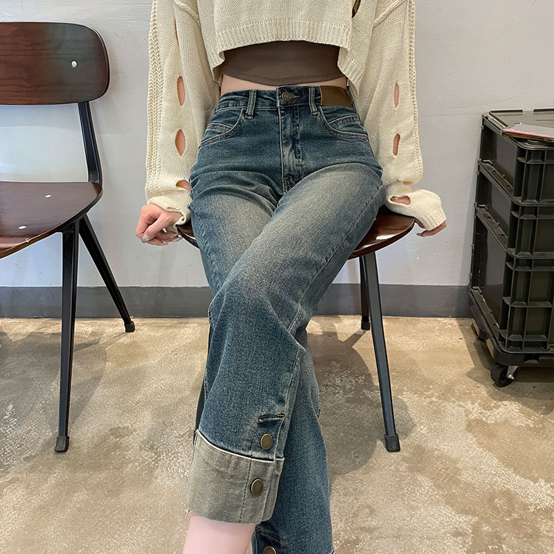 Cementszürke pipafarmer nőknek 2024 őszi új, magas derekú, karcsúsított, nyolcpontos egyenes szabású bagettnadrág