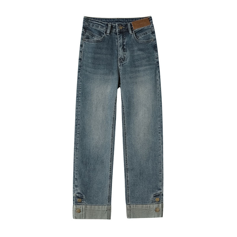 Cementszürke pipafarmer nőknek 2024 őszi új, magas derekú, karcsúsított, nyolcpontos egyenes szabású bagettnadrág