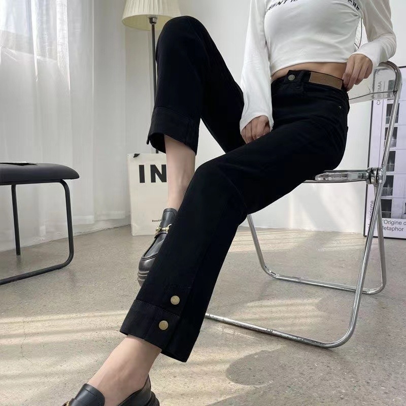 Cementszürke pipafarmer nőknek 2024 őszi új, magas derekú, karcsúsított, nyolcpontos egyenes szabású bagettnadrág